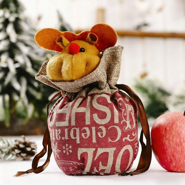 Uklsqma Sacs d'Emballage de Fruits pour la Veille de Noël / Sacs Cadeaux en Polyester Rouge Vert avec Cordon / Pochettes de Rangement Réutilisables Durables Résistantes aux Déchirures / Emballage Cadeau Festif pour les Fêtes / Organisateur de Petits Objets pour Christ