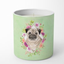 Carolines Treasures CK4378CDL Fawn Pug Soy Candle 10 oz Decorative Gift Scented Soy Candles for Home Green Flowers 10 oz