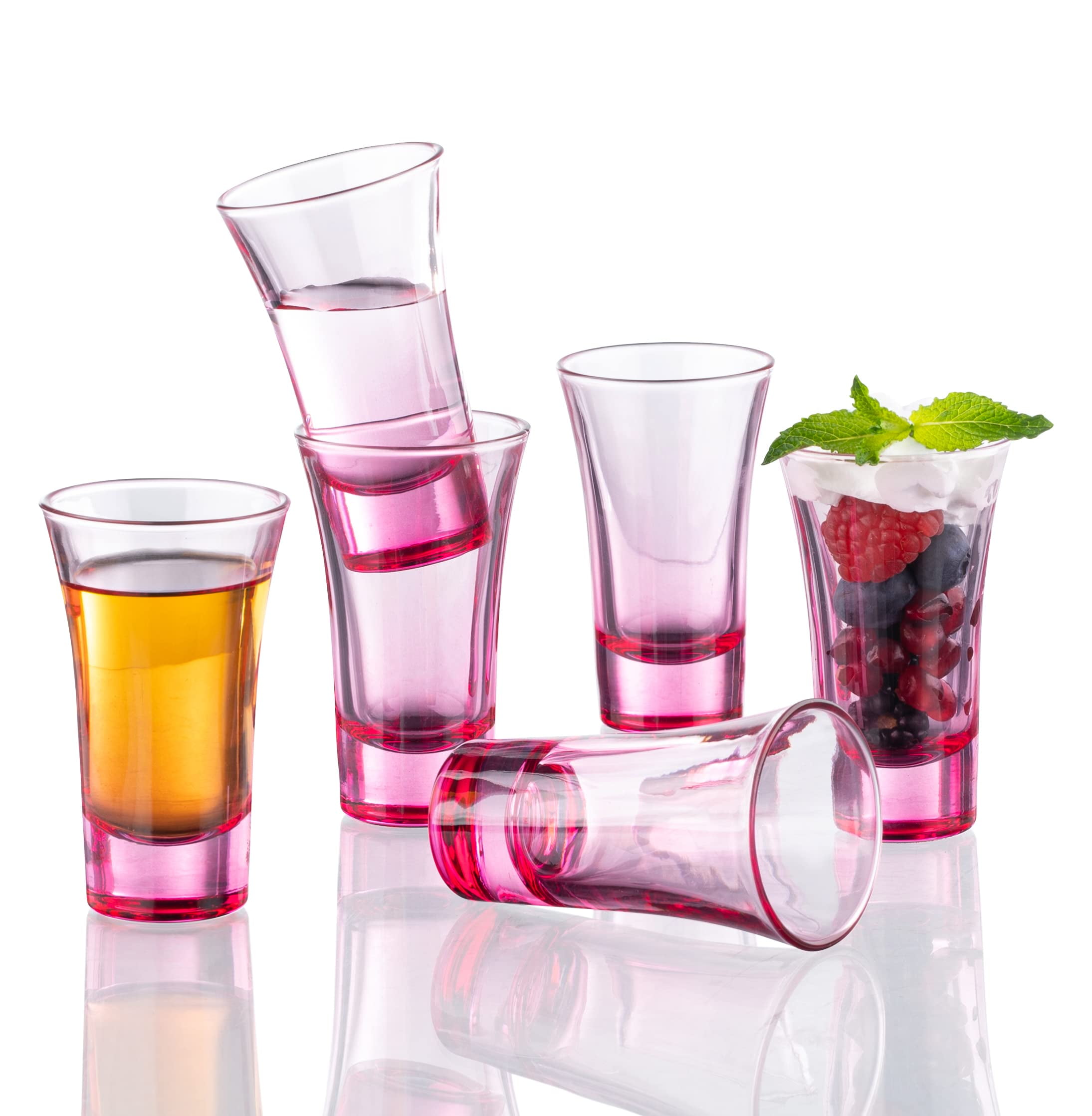 M&N Home Ombre Pink Shot Glasses, 2 Oz Set of 6 Colored Shot Glasses, Whiskey Glasses, Tequila