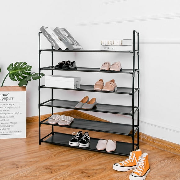 6-Tier Shoe Rack 30-Pair Shoes Storage Organizer Stackable Entryway Shoes Shelf, Black