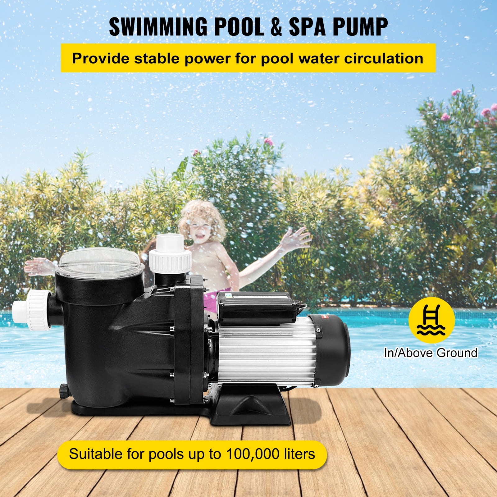 SKYSHALO Swimming Pool Pump 2.5HP 1850W 148GPM Single Speed Filter for Above Ground Spa Water Circulation, 148 GPM/1500W