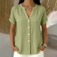 thumbnail image 2 of IMENGL Women's Blouse Basic Summer Color V Neck Up and Comfortable Short Sleeved Top . Casual Outfits Loose Button Down Shirts for Women,M-XXXL, 2 of 7