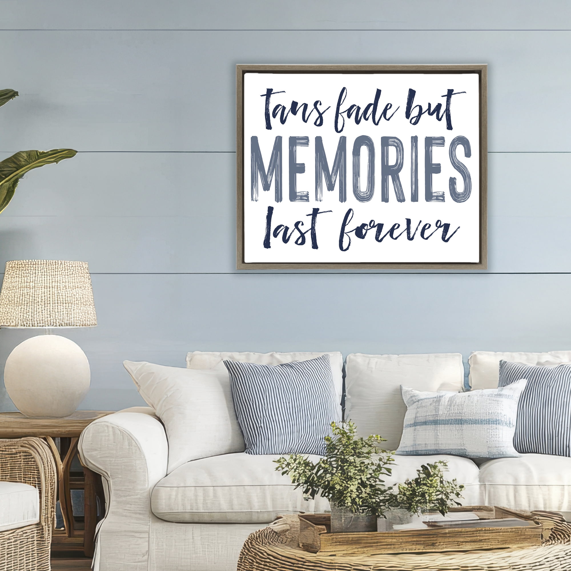 Summer Memories Last Forever Brown Framed Floater Canvas Wall Art, design by Lettered and Lined
