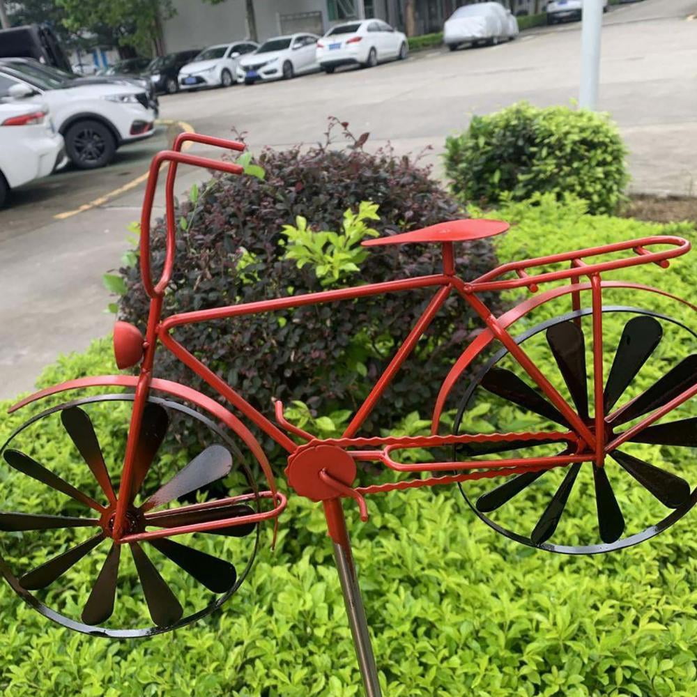 Metal Bicycle Wind Spinners,Wind Mill For Yard And Garden，Vintage Red Wind Spinners,Welcome Yard Sign With Stakes,Bike Garden Art Decor,Outdoor Garden Decor With Windmill For Courtyard Parks,Terraces