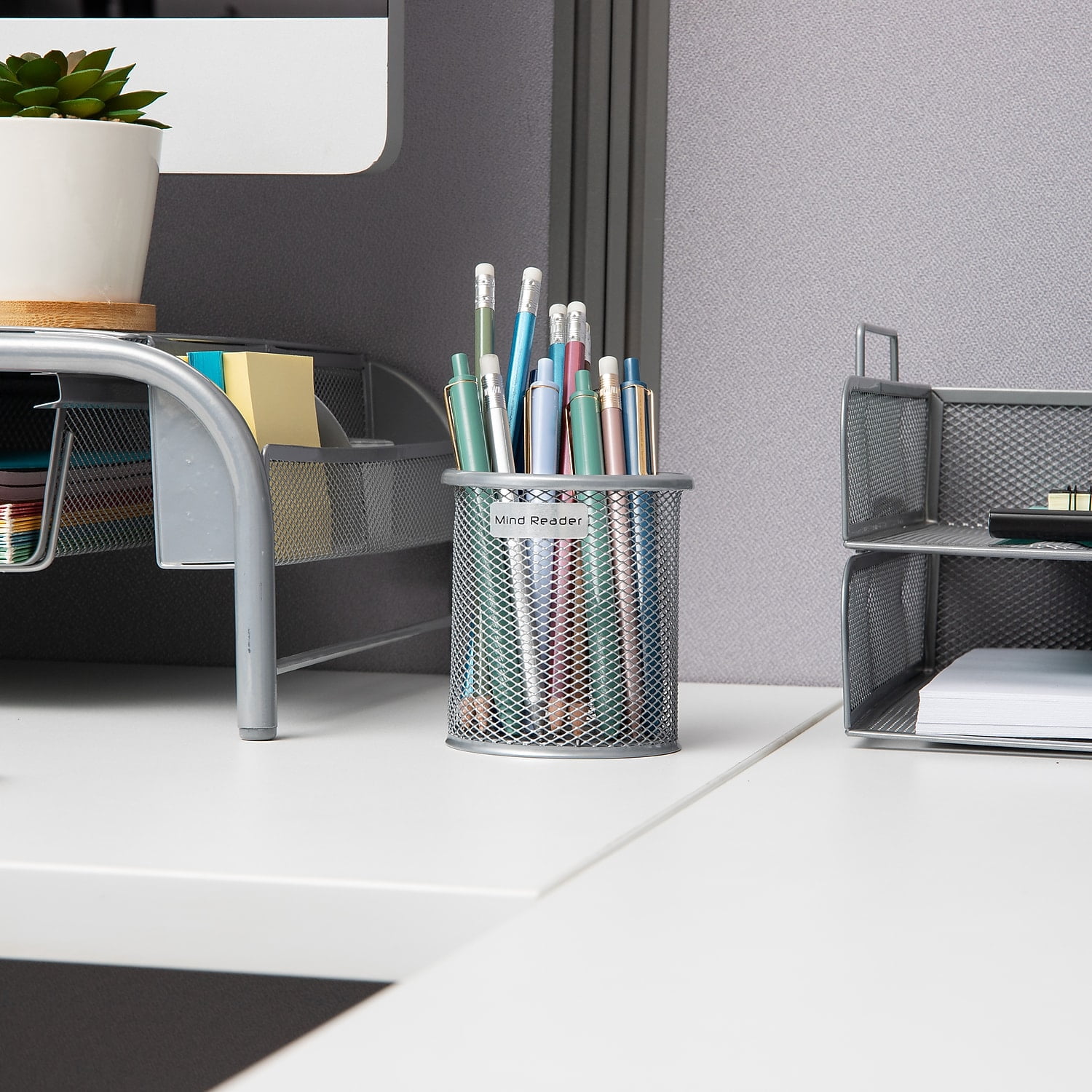 Mind Reader Metal Pen and Accessory Holder Desk Organizer Silver 3-Pieces (CLIPMESH3-SIL)