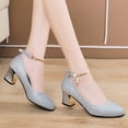 thumbnail image 3 of Modisza Women's Pumps Low Chunky Block Heel Dress Shoes Ankle Strap Closed Round Toe Shiny Work Heels for Wedding Party Silver 6.5, 3 of 9