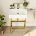 thumbnail image 4 of 24 in. L x 17 in. W Ceramic Rectangular Bathroom Console Sink in White with Golden Legs and Overflow, 4 of 16