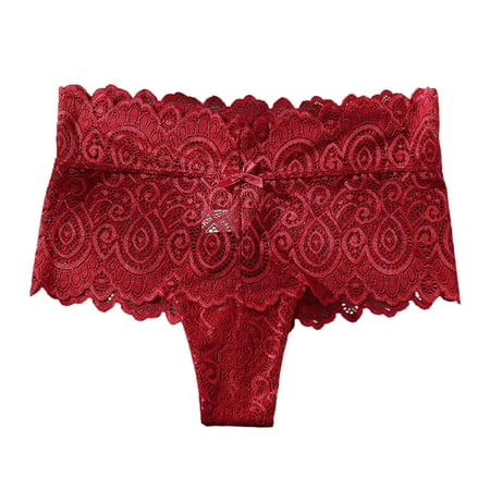 BYHONG Women s Lace Sexy Hollow Underwear Back Waist Lace Mid High Waist Hollow Breathable Widened Belt Belly Briefs Panties Womens Panties Red XXL
