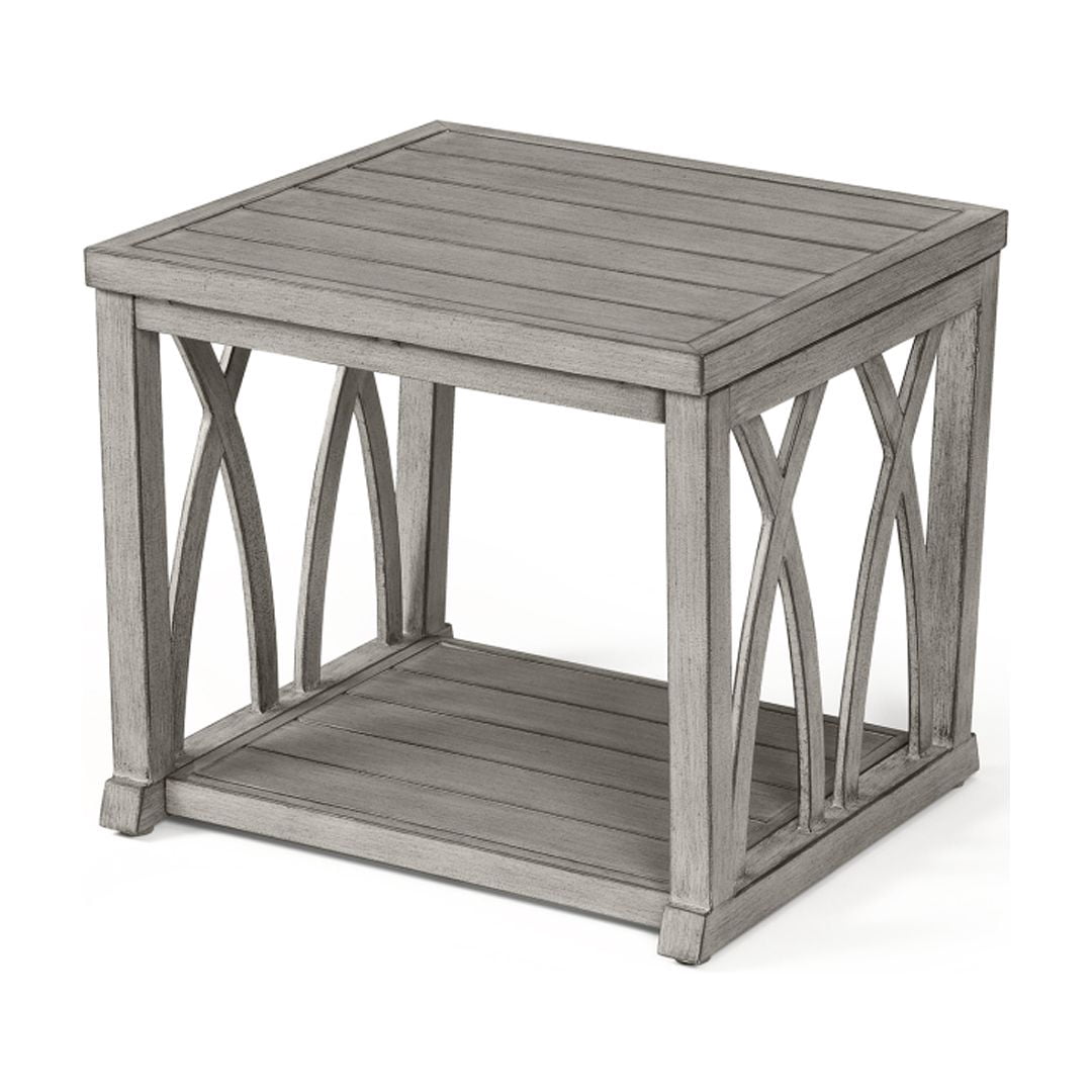 Outdoor Aluminum 2-Tier Side End Table, Limed Oak Finish, Adjustable Leveling Feet, Rust-Free