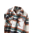 thumbnail image 4 of Seyurigaoka Women Juniors Plaid Print Coat, Long Sleeve Button-down Collar Shacket, 4 of 9