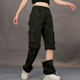 thumbnail image 2 of FYDUU Women's Casual Cargo Pants Solid Color High Waisted Straight Leg Trousers Relaxed Fit Hiking Pants Daily Wear Fall Bottoms Pants Athletic Pants, 2 of 7