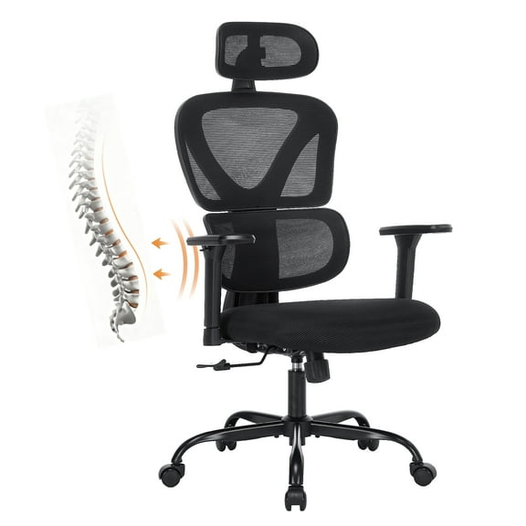 AFO Ergonomic Office Chair, High Back Mesh Desk Chair with Adjustable Lumbar Support and Headrest,3D Armrests, Black