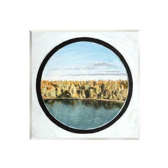 Stupell Industries Autumn Woodland Forest Lake Through Porthole Landscape Painting Unframed Art Print Wall Art, Design by Ziwei Li