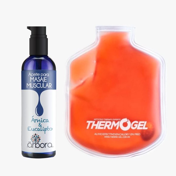 Kit de Aceite para Masaje Muscular Árbora con Árnica y Compresa Térmica Thermogel para Relajación Mu