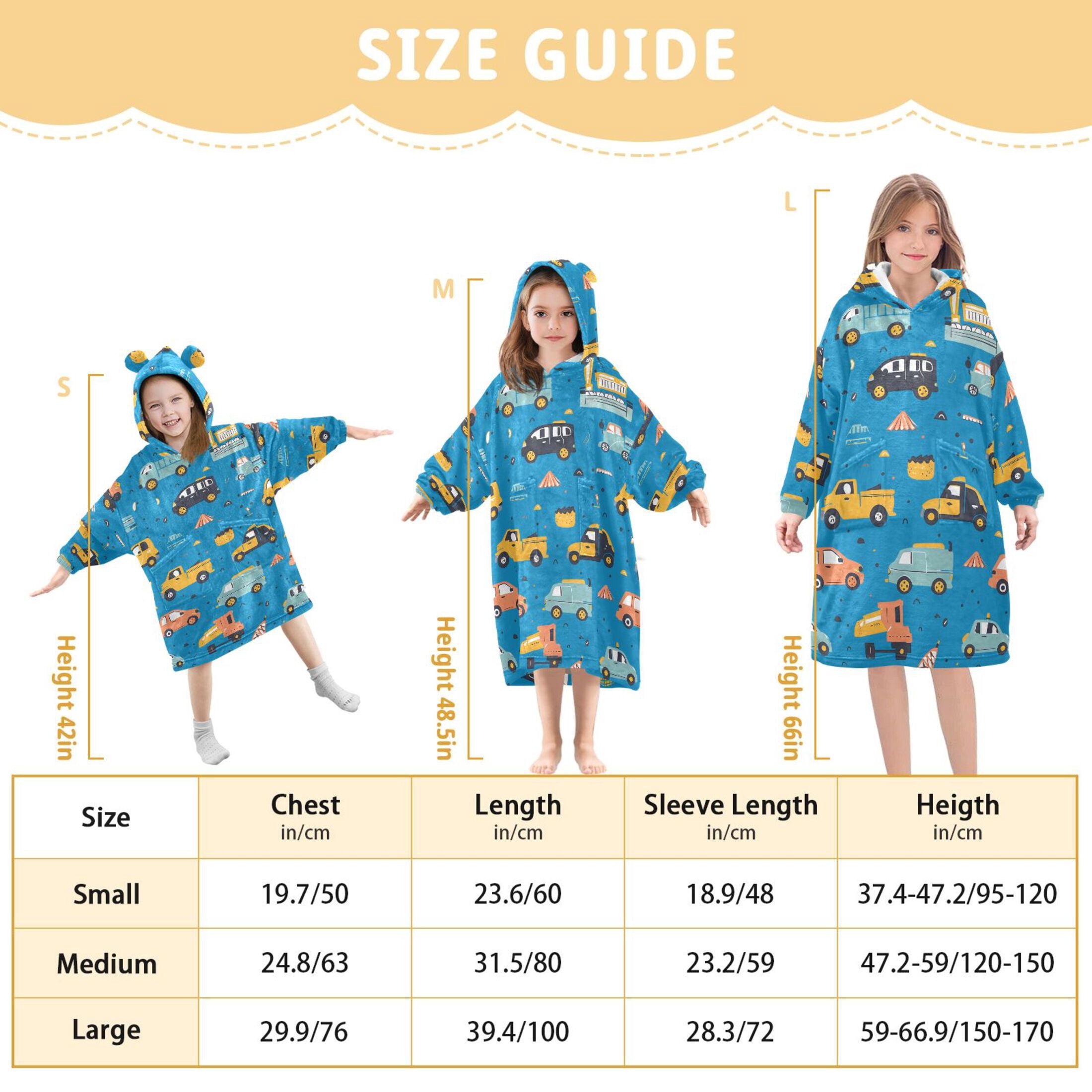 joogoo Wearable Blanket Hoodie for Kids Cartoon Trucks Cars on Blue Flannel Oversized Sweatshirt 3-14 Years S