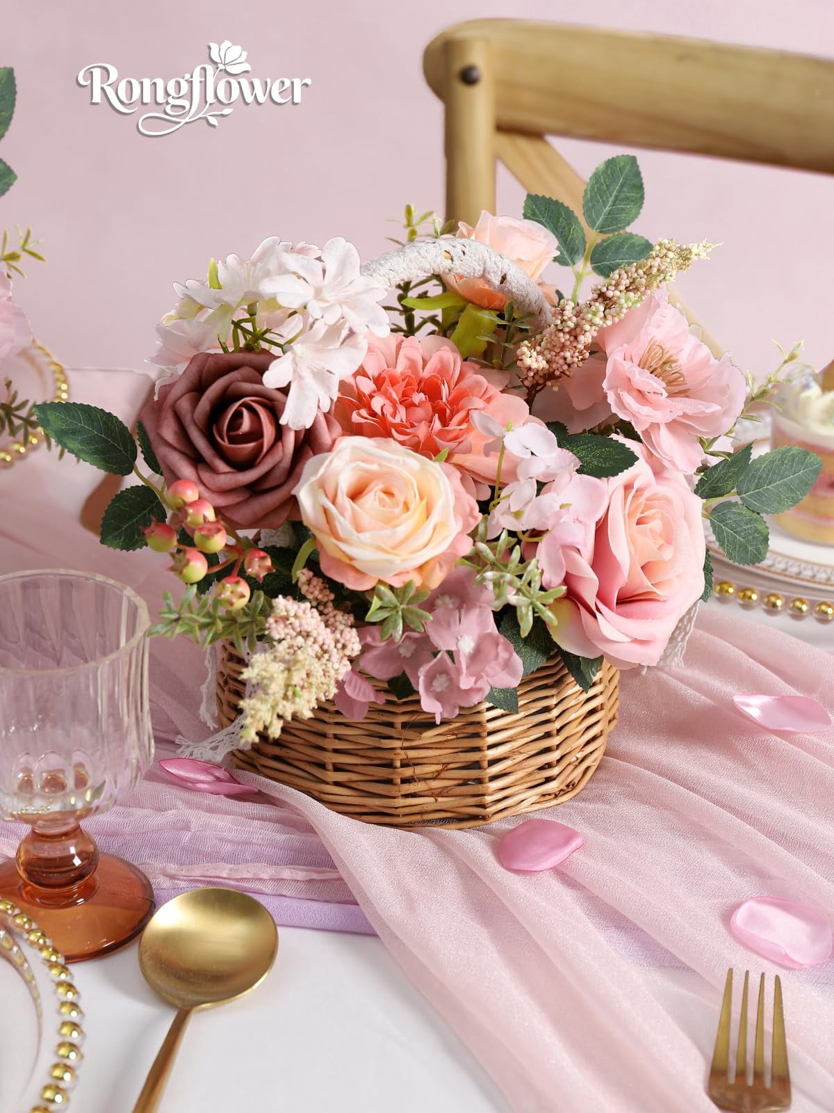 Artificial Flowers Combo Set Fake Flower Leaf Box with Stems for DIY Wedding Bouquets Centerpieces Flower Arrangements Decorations Baby Shower Party Home Decorations Champagne Purple