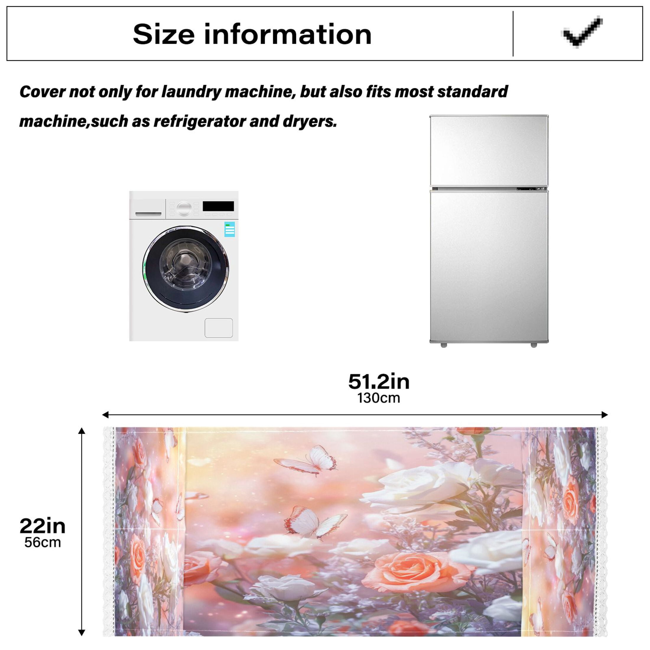 Washing Machine Cover 51.2x22in, Durable Polyester Dust Cover with Lace Trim and Side Pocket for Appliances Butterfly Gardens