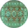 thumbnail image 1 of Ahgly Company Machine Washable Indoor Round Geometric Turquoise Blue Traditional Area Rugs, 8' Round, 1 of 4