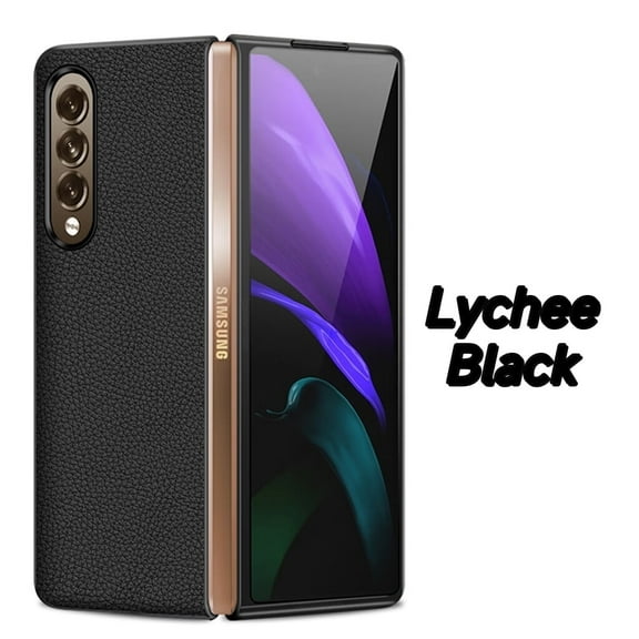 Case for Galaxy Z Fold 4, PU Leaher Case Full Body Protetcion Ultra Thin Wear-Resistant Shockproof Anti-Scratch Fold Protective Skin Case for Galaxy Z Fold 4, Lychee Pattern Black