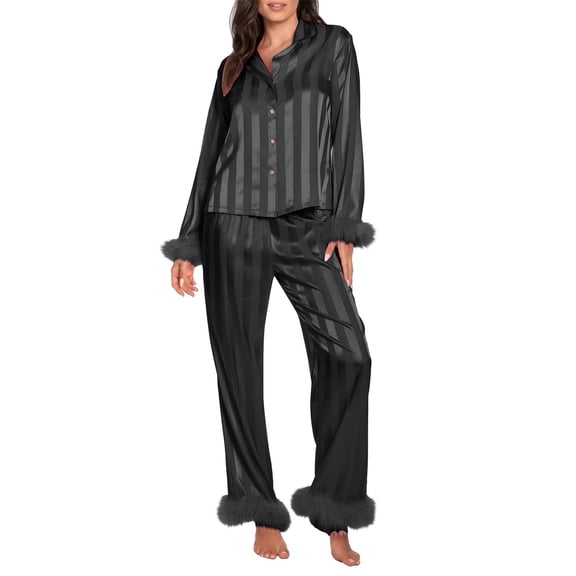 Aoiroe Long Sleeve Pajamas Lounge Sets For Women Pajama Sets For Women 2 Piece Women'S Sleep & Lounge Women Pajama Set Sets For Women Valentines Pajamas For Women Casual Outfits For Women Black L