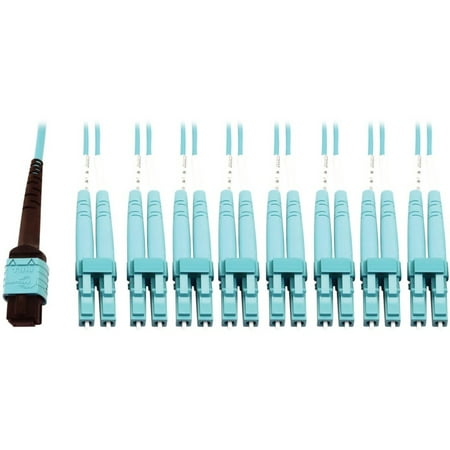 UPC: 0037332258458 | Tripp Lite 400G Multimode 50/125 OM4 Plenum Fiber Optic Breakout Cable 24F MTP/MPO-PC to (x4) LC Duplex (F/M) Aqua 3 m