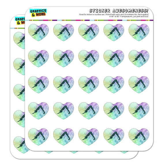 Downward-Facing Dog Yoga Pose Heart Shaped Planner Calendar Scrapbook Craft Stickers