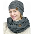 thumbnail image 2 of C.C Unisex Soft Stretch Chunky Cable Knit Beanie and Infinity Loop Scarf Set, Dark Melange Gray, 2 of 3