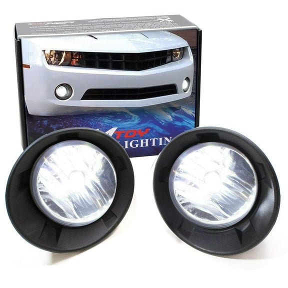 Complete Set Fog Lights Foglamps w/Xenon White 5202 High Power LED Bulbs For 2010-2013 Chevy Camaro LS LT (Camaro w/Halogen Front Road Illuminating Lights Trims Only)