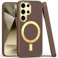 thumbnail image 4 of For Samsung Galaxy S24+ /S24 Plus Ultimate PU Leather Hybrid with MagSafe Compatible Bumper Hard PC Gold Frame Protection Cover ,Xpm Phone Case [ Coffee ], 4 of 10