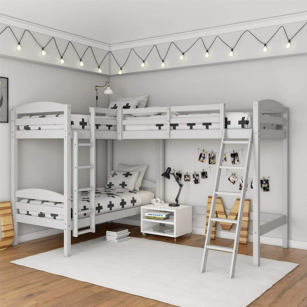 Twin Over Bunk Bed For Kids Wood, L Shaped 3 Bunk Beds