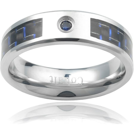 Daxx Men's Cobalt Carbon Fiber Inlay Sapphire Fashion Ring