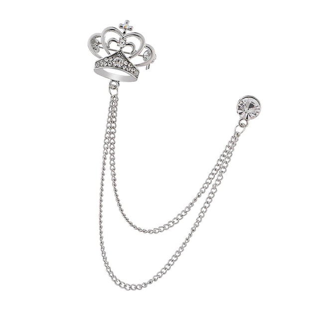 Pin de broche de cadena jinwen de cristal para hombre con corona de plata