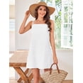 thumbnail image 4 of Fiophy 100% Linen Dress Square Neck Sleeveless Spaghetti Strap Summer Casual Above Knee Length Vacation Short Mini Dresses,White,L, 4 of 8