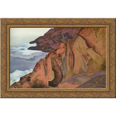 Monhegan (Creating) 24x18 Gold Ornate Wood Framed Canvas Art by Nicholas Roerich