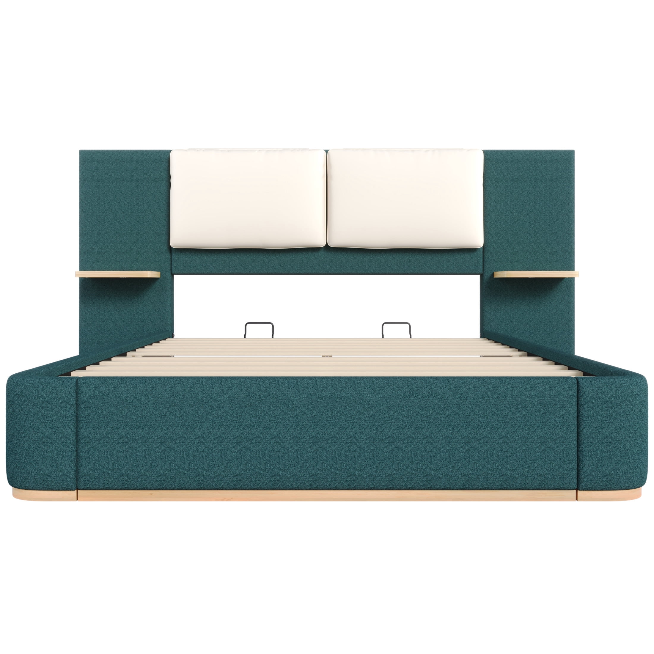 Christopher Knight Home Queen Upholstered Platform Bed Frame with PU Cushioned Headboard, Green+Beige