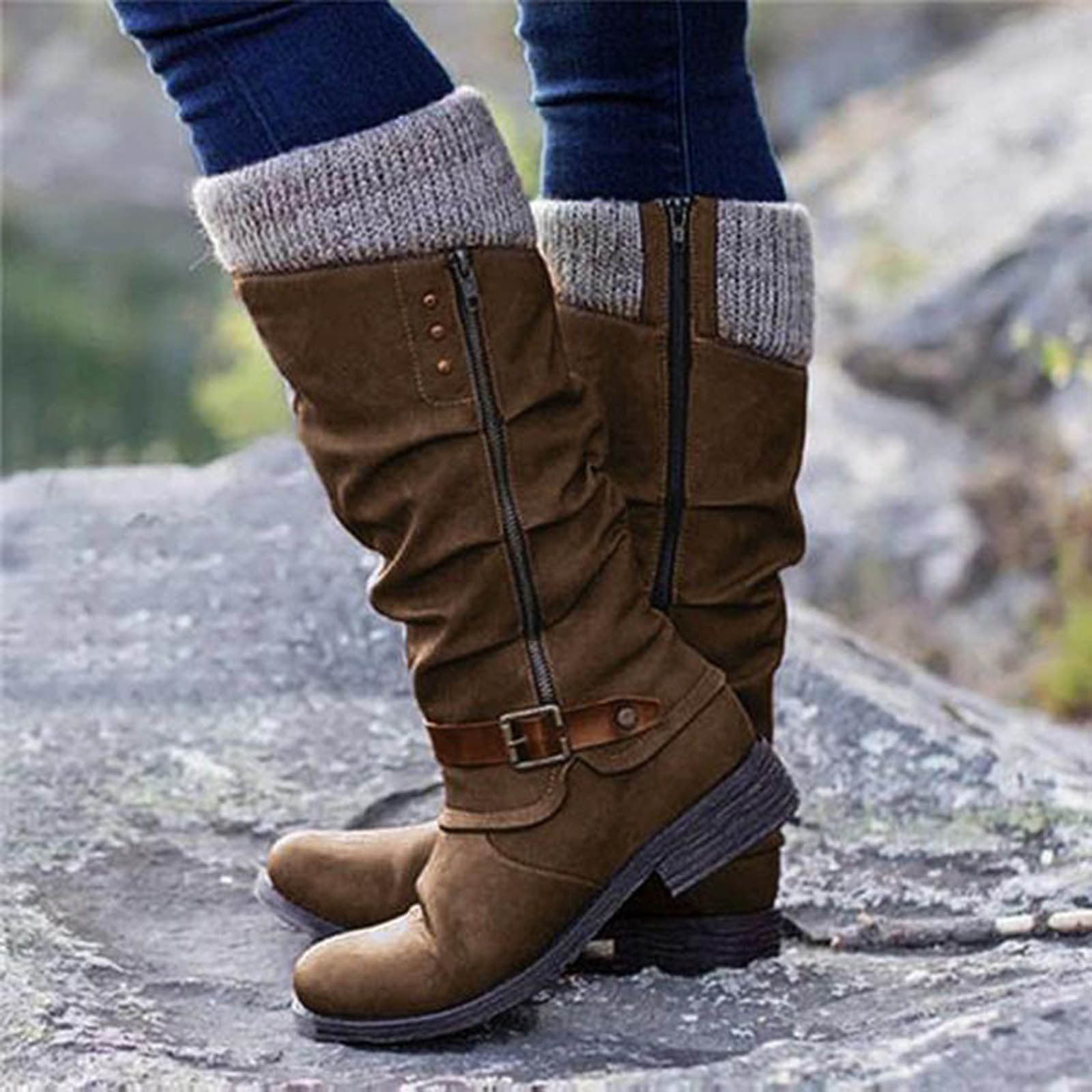 Women's Winter Snow Boots Over Knee High Boots Pull on Boots Warm Outdoor Shoes