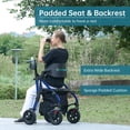 thumbnail image 4 of Andador con ruedas todoterreno ELENKER, silla de ruedas de transporte 2 en 1 con asiento acolchado y respaldo ancho, color azul, 4 of 5