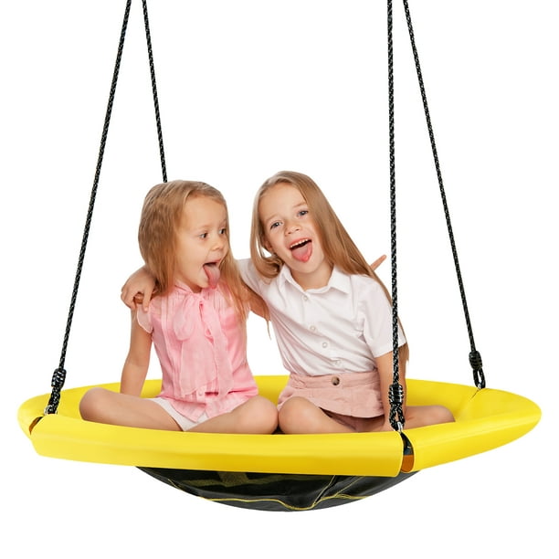Costway Nest Tree Swing, 40”Round Swing w/ Adjustable Hanging Ropes,Metal  Frame & Oxford Waterproof Cloth, Outdoor Swing for Backyard 