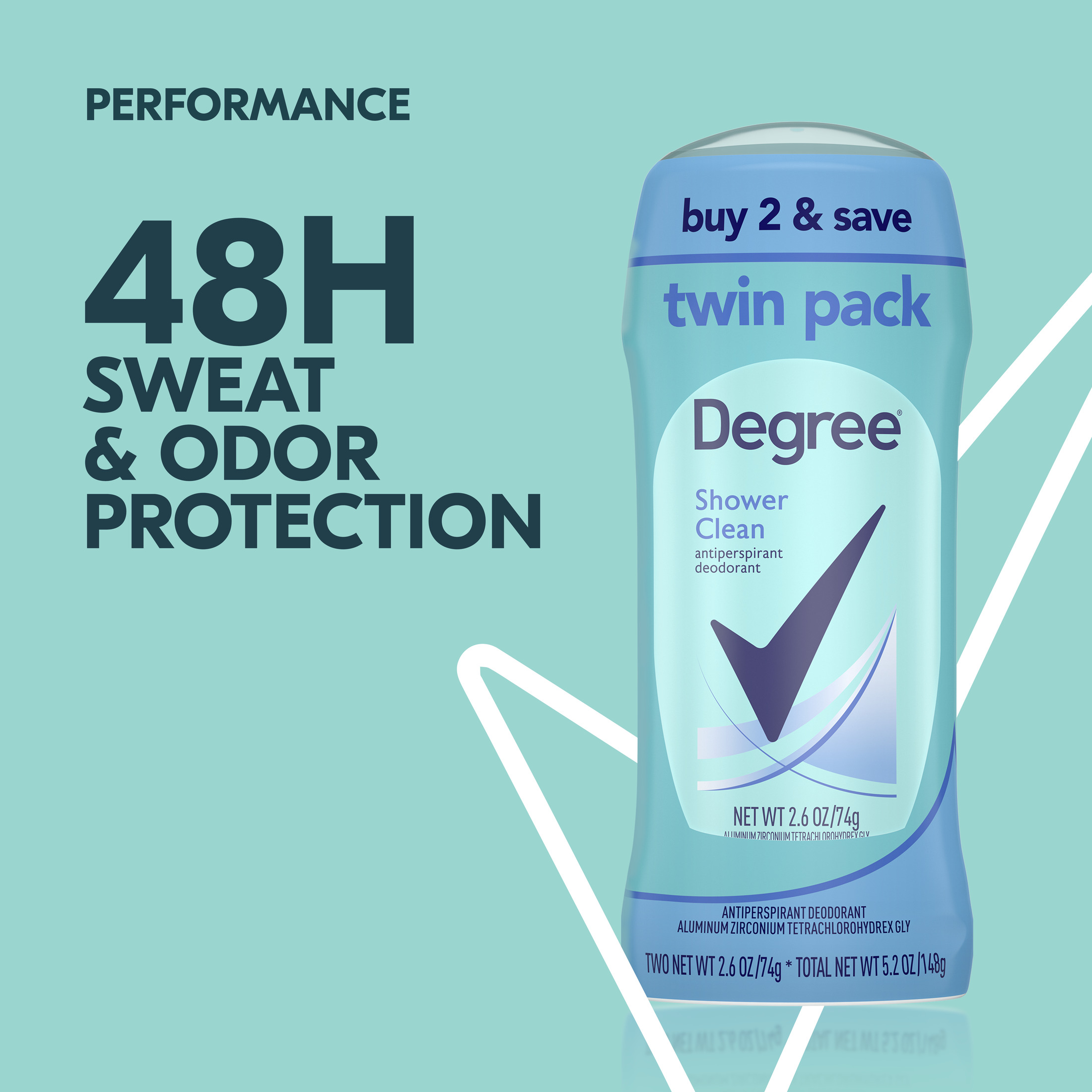 Degree Long Lasting Women's Antiperspirant Deodorant Stick Twin Pack, Shower Clean, 2.6 oz - image 4 of 8