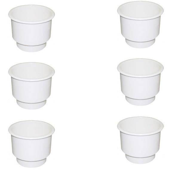 RAParts Six New White, Plastic, Two-Tiered Cup-Holder With Drain Hole Used For Boats, RVs, & Campers