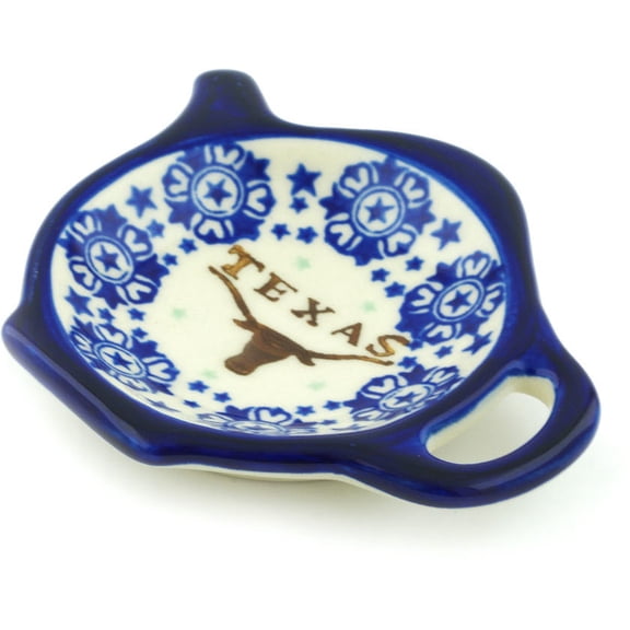 Polish Pottery 4¼-inch Tea Bag or Lemon Plate (Texas State Theme) Hand Painted in Boleslawiec, Poland Certificate of Authenticity