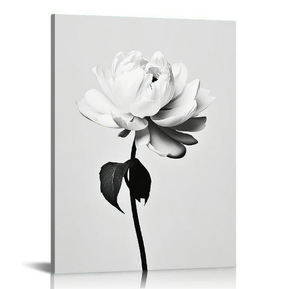 COMIO Canvas Wall Art Unframe Wall Decor Abstract Vintage White Flower Painting Modern Wall Art Black And White Picture Artwork for Walls for Living Room Bedroom Bathroom Decoration 12x16inch