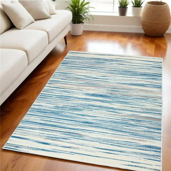HomeRoots 550120 5 x 7 ft. Abstract Non Skid Rectangle Area Rug, Ivory, Blue & Gray