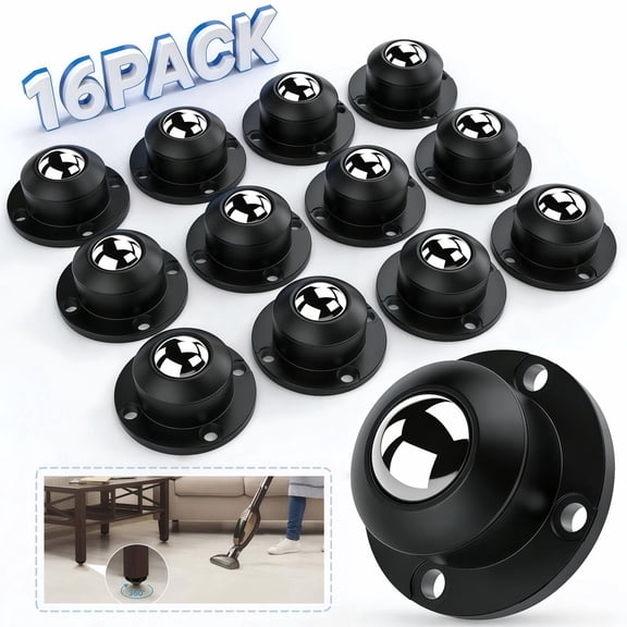 Asunby 16 PCS Self Adhesive Caster Wheels, 360° Swivel Adhesive Mini Casters, No Drill Stick on Wheels for Storage Box, Furniture, Small Appliances