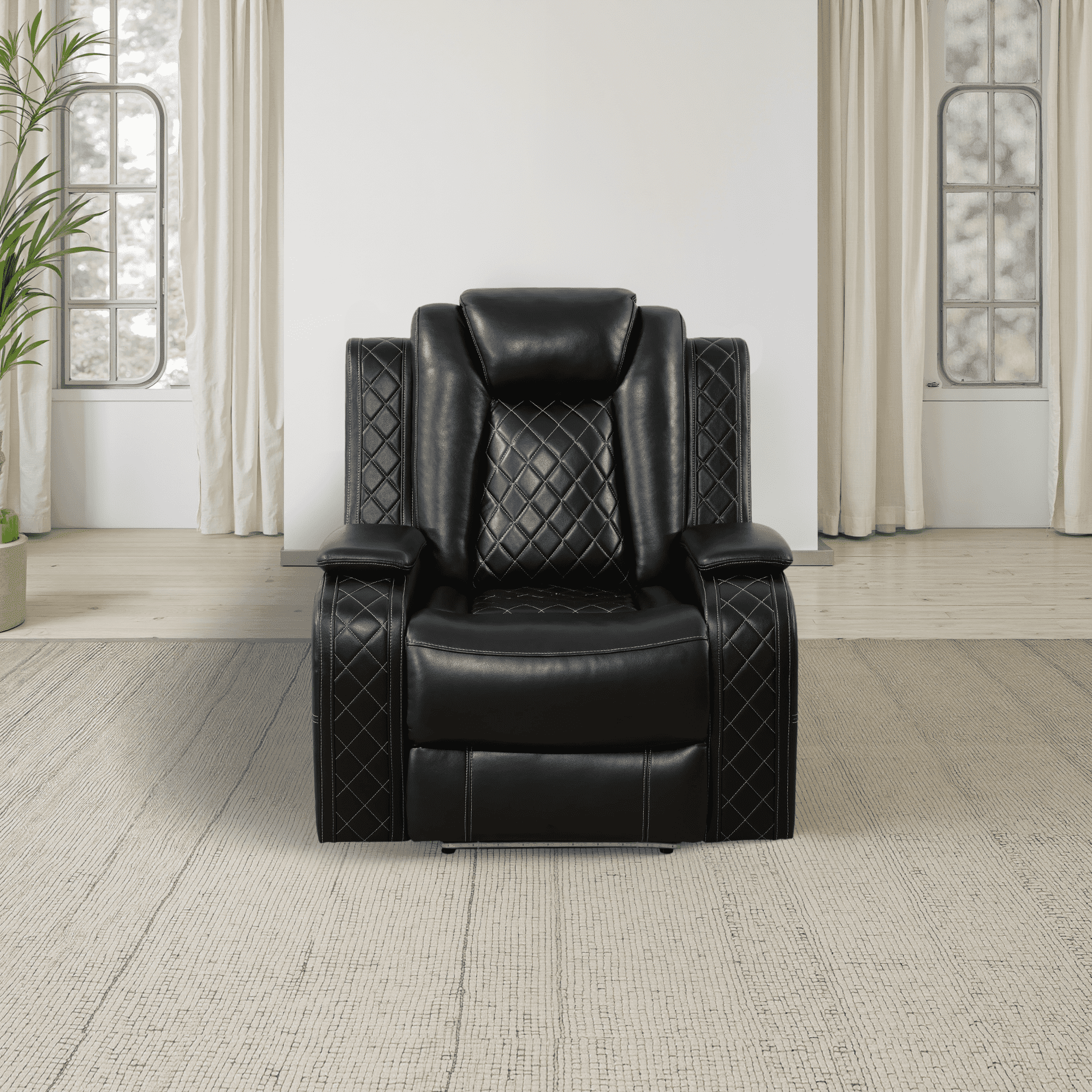 MAYEERTY Intelligent Power Recliner Chair, Leather Electric Recliner with USB Charging & Storage Armrest, Adjustable Backrest for Living Room, Black