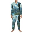 thumbnail image 3 of Picia Majestic Eagle Over Castle Pattern Men’s Long-Sleeve Sleepwear Set - Soft 2-Piece Loungewear with Pockets, Comfy PJs for Relaxing Nights-Medium, 3 of 7