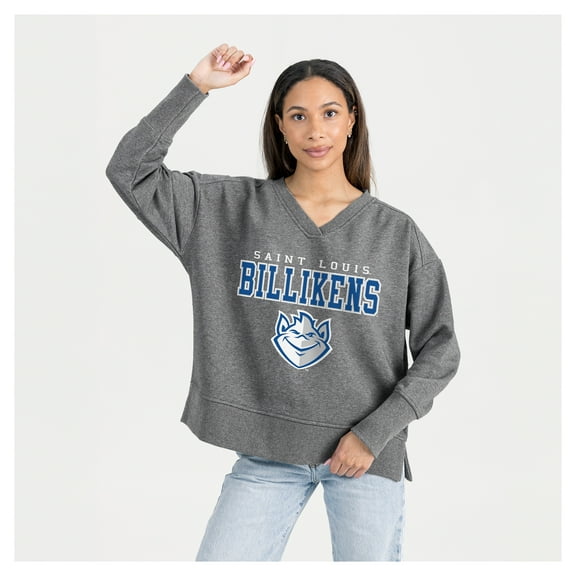 Women's Gameday Couture  Gray Saint Louis Billikens French Terry V-Neck Pullover Sweatshirt