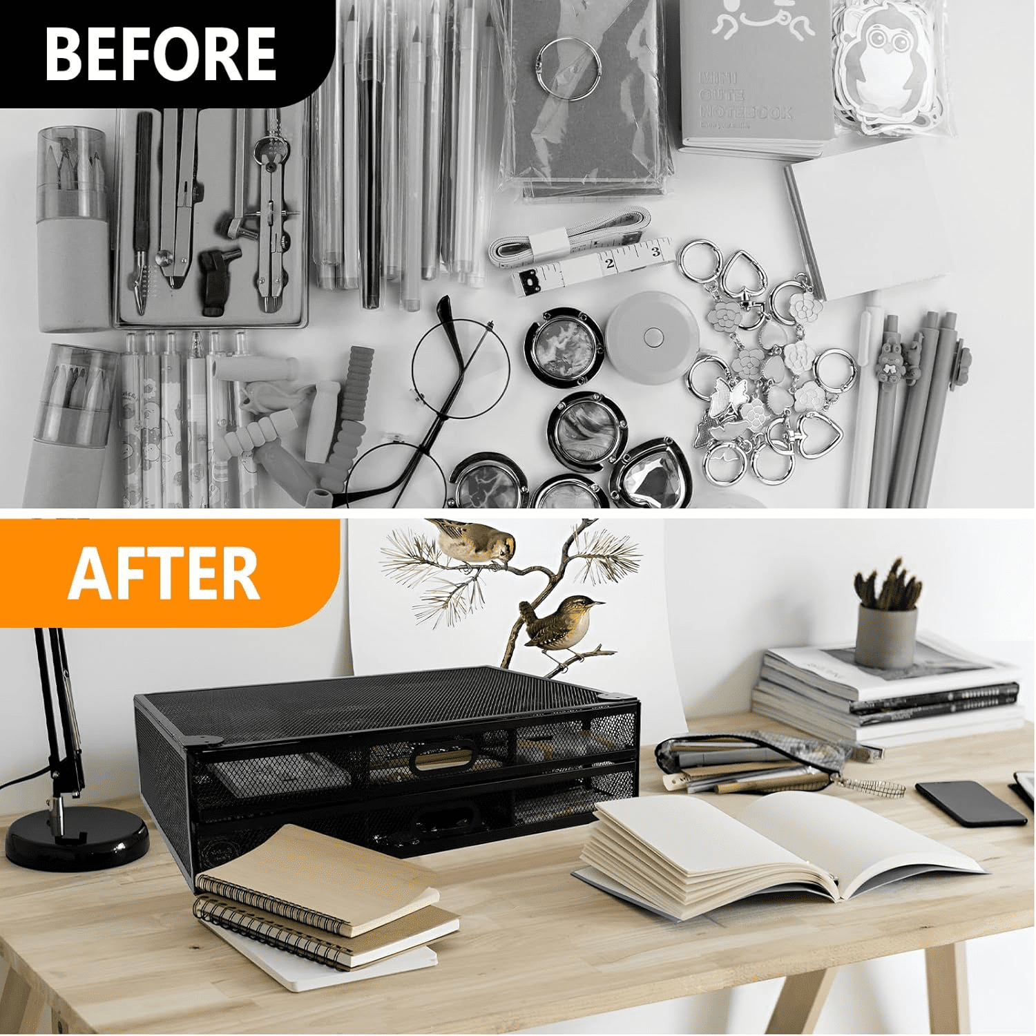 RETON Under Desk Drawers for Organization,Hanging Desktop Organizer,Drawer Organiser,Under-desk Storage Drawer for Home Office