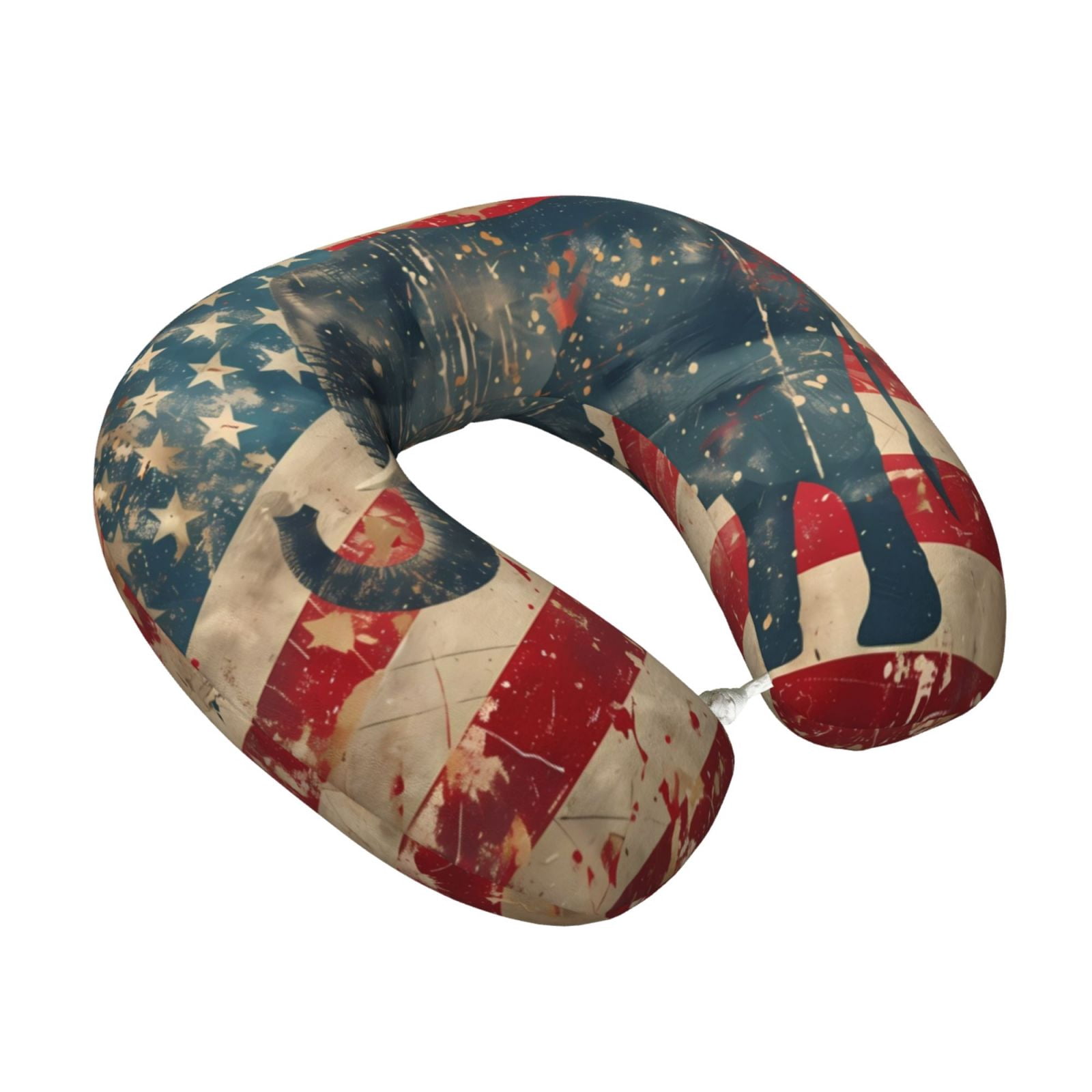 Xecao Vintage American Flag Elephant Print Memory Foam Cervical Neck Pillow Versatile U-Shaped Pillows for Home,Office,Camping,Travelling,Soft Washable Cover
