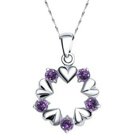 Designer Inspired Open Circle Heart and Purple CZ Necklace